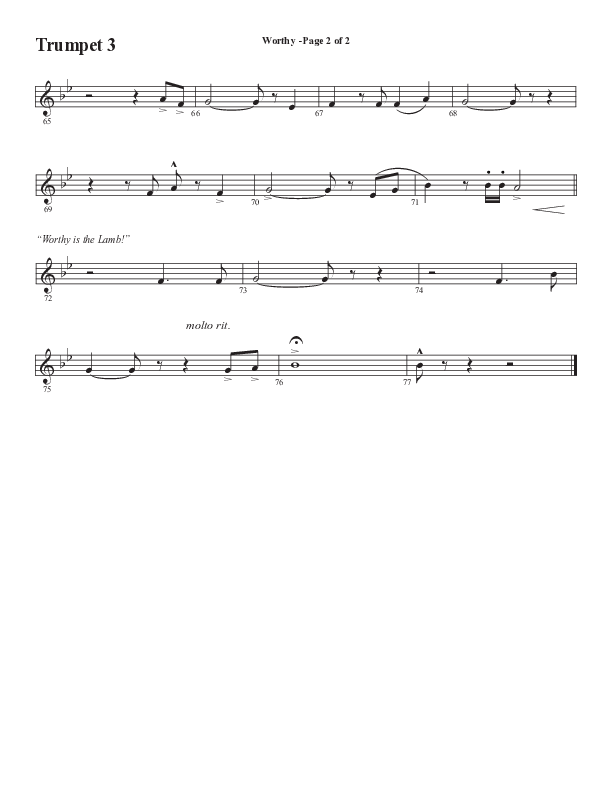 Worthy (Choral Anthem SATB) Trumpet 3 (Semsen Music / Arr. Tim Paul)