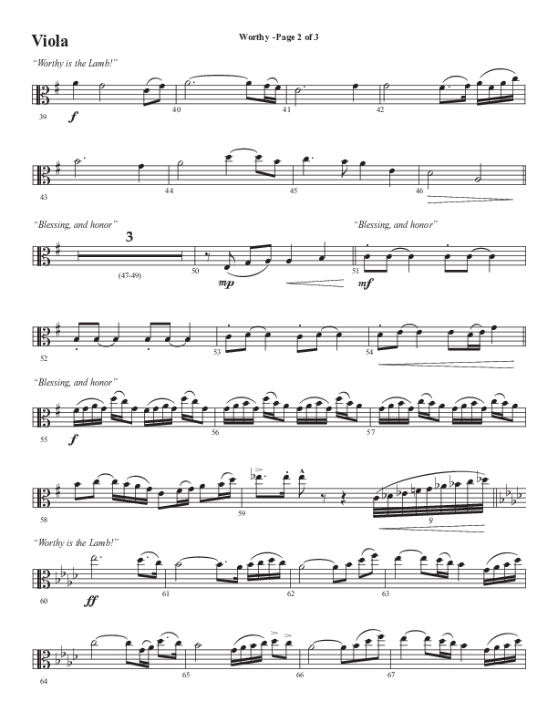 Worthy (Choral Anthem SATB) Viola (Semsen Music / Arr. Tim Paul)