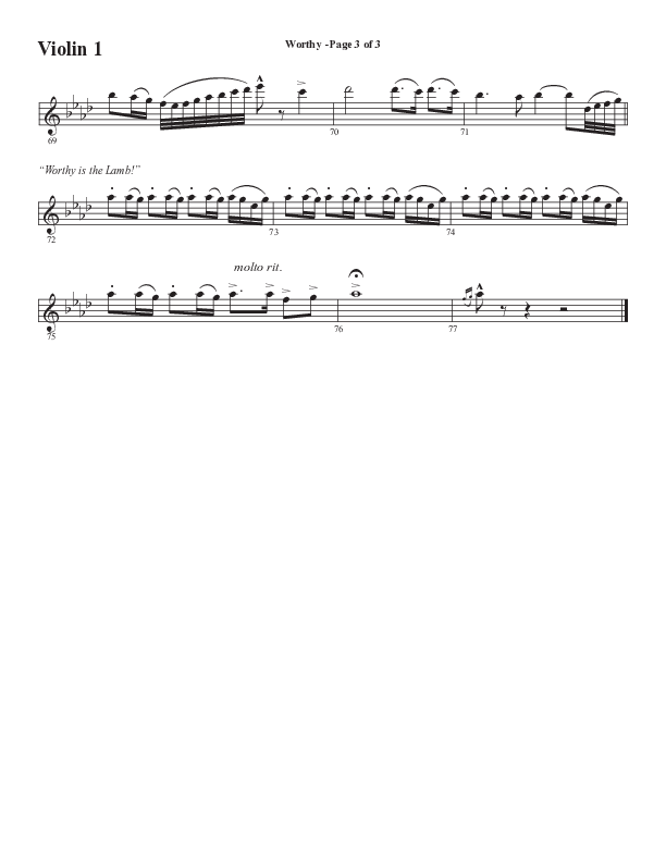 Worthy (Choral Anthem SATB) Violin 1 (Semsen Music / Arr. Tim Paul)