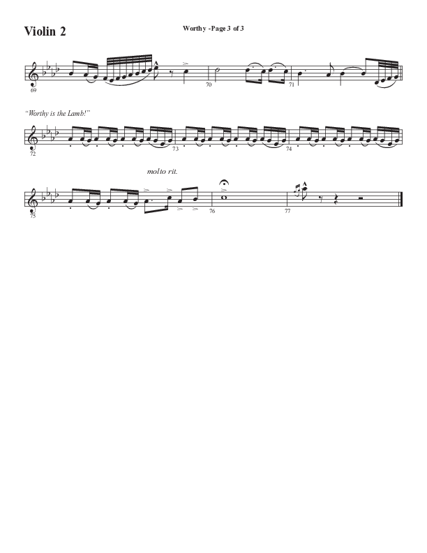 Worthy (Choral Anthem SATB) Violin 2 (Semsen Music / Arr. Tim Paul)