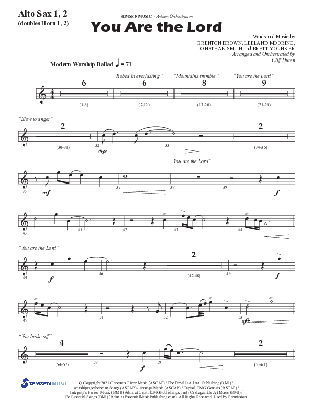 You Are The Lord (Choral Anthem SATB) Alto Sax 1/2 (Semsen Music / Arr. Cliff Duren)