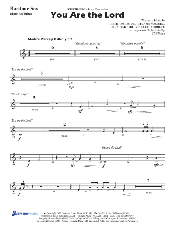 You Are The Lord (Choral Anthem SATB) Bari Sax (Semsen Music / Arr. Cliff Duren)