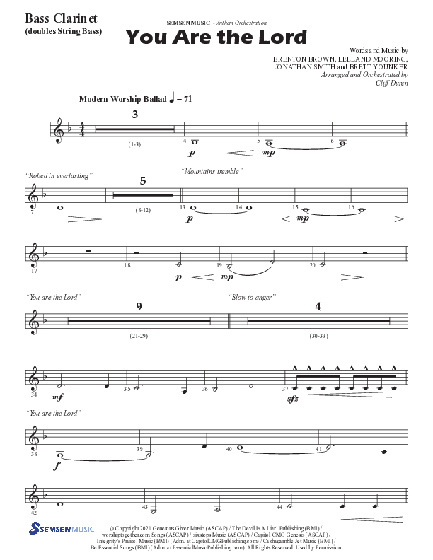 You Are The Lord (Choral Anthem SATB) Bass Clarinet (Semsen Music / Arr. Cliff Duren)
