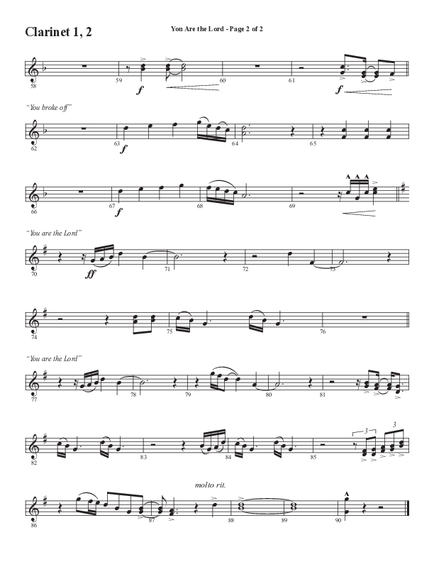 You Are The Lord (Choral Anthem SATB) Clarinet 1/2 (Semsen Music / Arr. Cliff Duren)