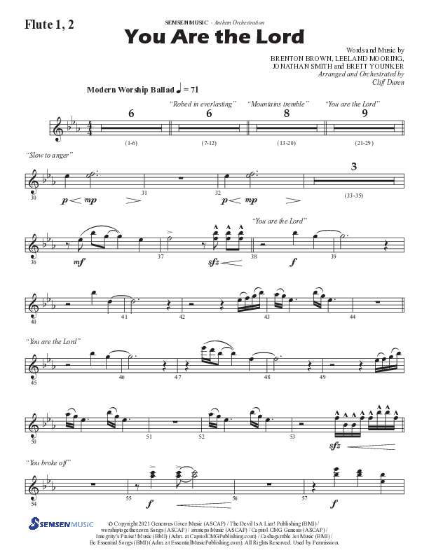 You Are The Lord (Choral Anthem SATB) Flute 1/2 (Semsen Music / Arr. Cliff Duren)