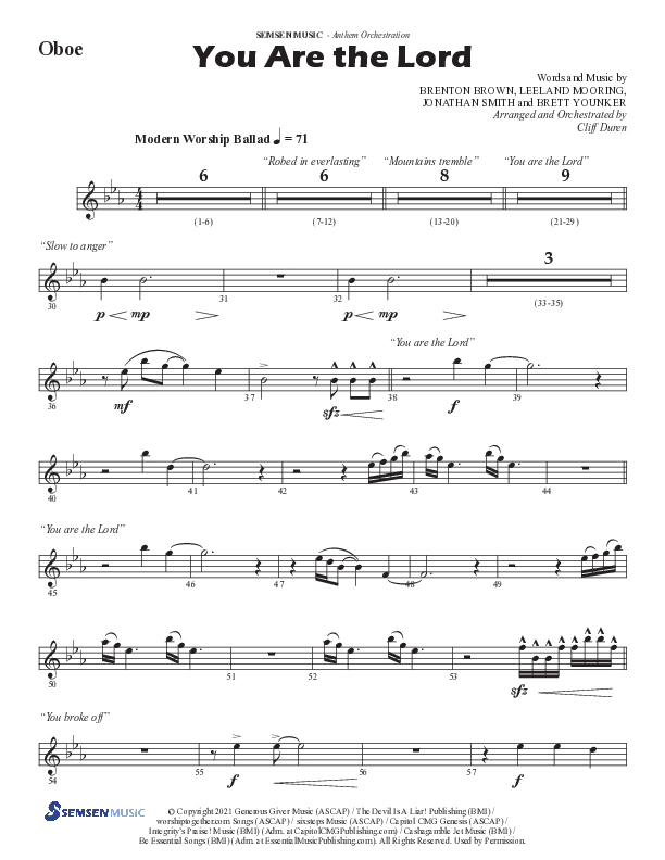 You Are The Lord (Choral Anthem SATB) Oboe (Semsen Music / Arr. Cliff Duren)