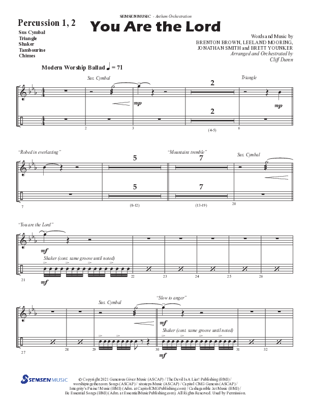 You Are The Lord (Choral Anthem SATB) Percussion (Semsen Music / Arr. Cliff Duren)