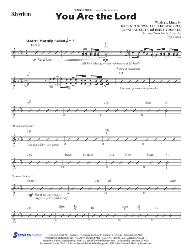 You Are The Lord (Choral Anthem SATB) Rhythm Chart (Semsen Music / Arr. Cliff Duren)