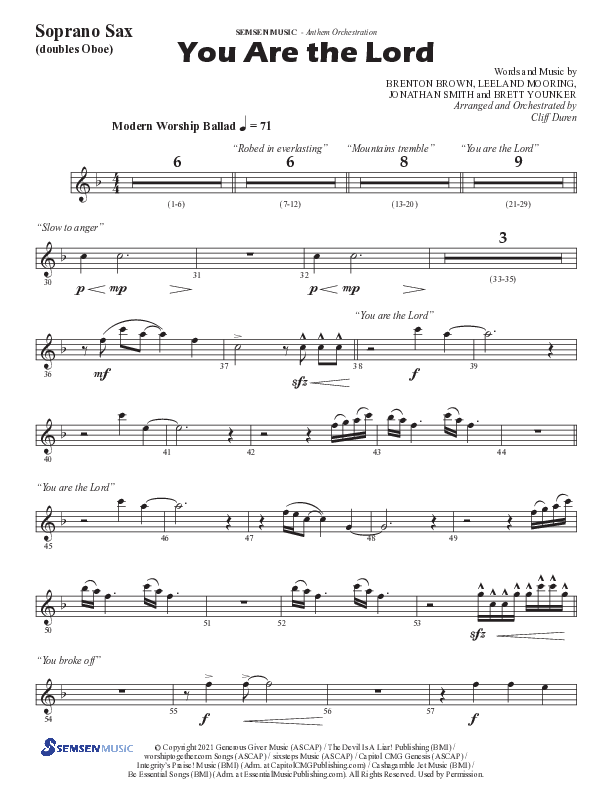 You Are The Lord (Choral Anthem SATB) Soprano Sax (Semsen Music / Arr. Cliff Duren)