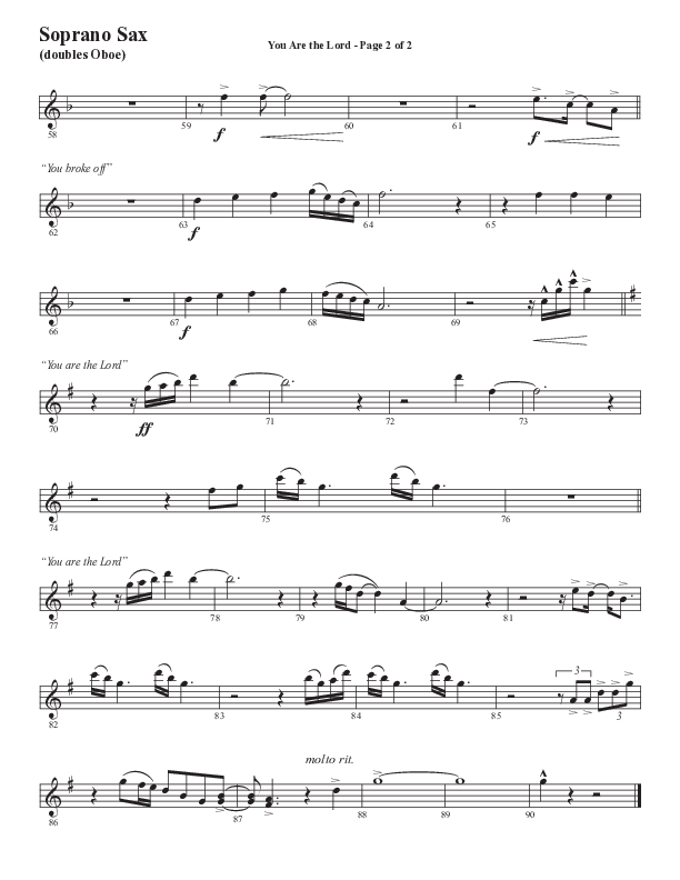 You Are The Lord (Choral Anthem SATB) Soprano Sax (Semsen Music / Arr. Cliff Duren)