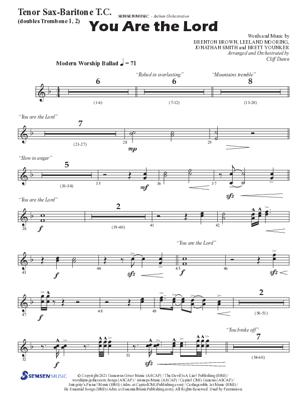 You Are The Lord (Choral Anthem SATB) Tenor Sax/Baritone T.C. (Semsen Music / Arr. Cliff Duren)
