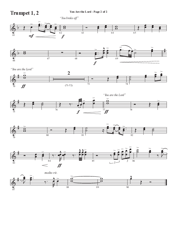 You Are The Lord (Choral Anthem SATB) Trumpet 1,2 (Semsen Music / Arr. Cliff Duren)