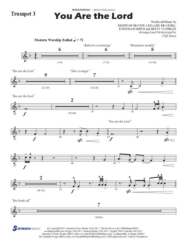 You Are The Lord (Choral Anthem SATB) Trumpet 3 (Semsen Music / Arr. Cliff Duren)