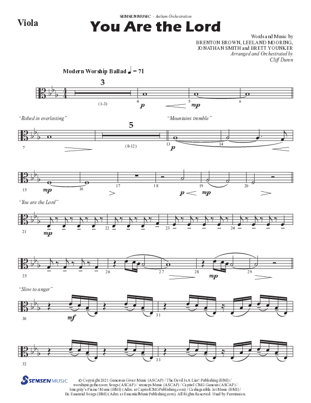 You Are The Lord (Choral Anthem SATB) Viola (Semsen Music / Arr. Cliff Duren)