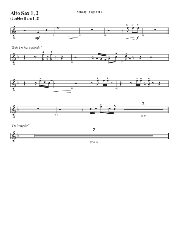Nobody (Choral Anthem SATB) Alto Sax 1/2 (Semsen Music / Arr. Phil Nitz)