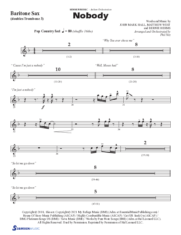 Nobody (Choral Anthem SATB) Bari Sax (Semsen Music / Arr. Phil Nitz)