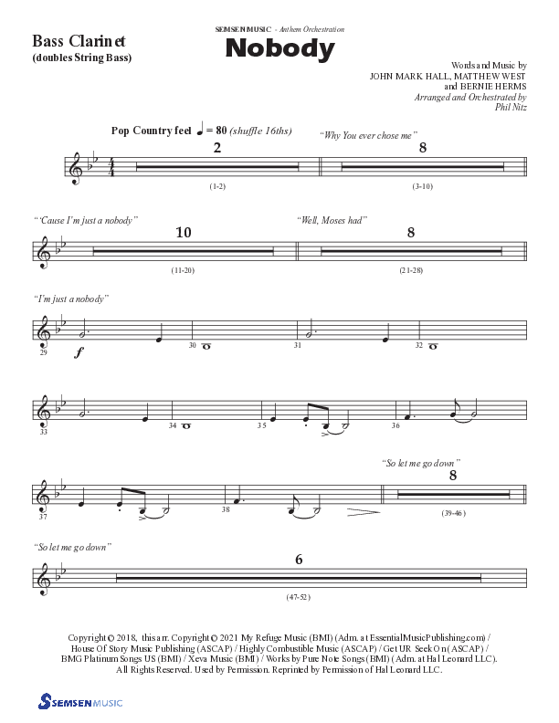 Nobody (Choral Anthem SATB) Bass Clarinet (Semsen Music / Arr. Phil Nitz)