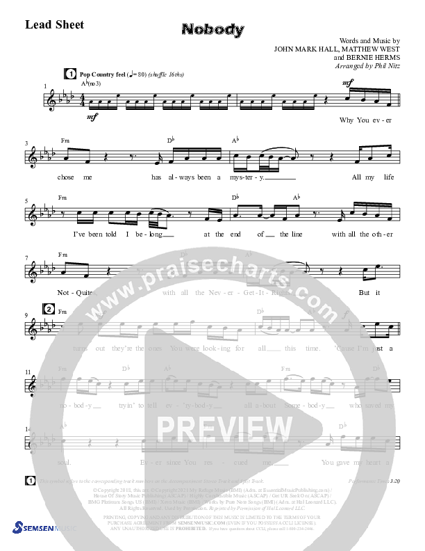 Nobody (Choral Anthem SATB) Chords & Lead Sheet (Semsen Music / Arr. Phil Nitz)