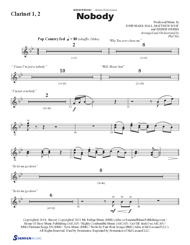Nobody (Choral Anthem SATB) Clarinet 1/2 (Semsen Music / Arr. Phil Nitz)