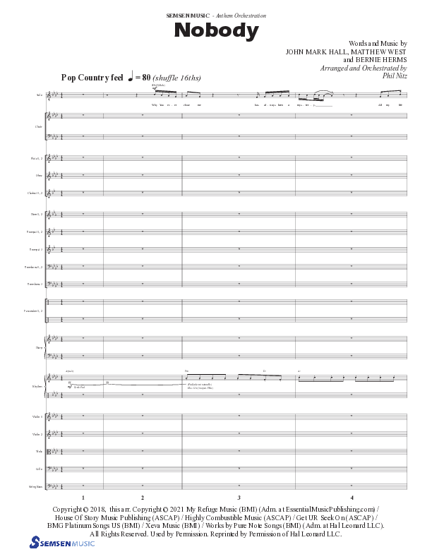 Nobody (Choral Anthem SATB) Orchestration (Semsen Music / Arr. Phil Nitz)