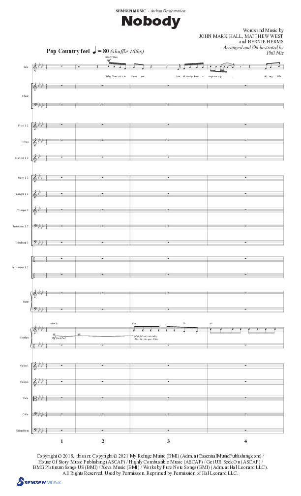 Nobody (Choral Anthem SATB) Conductor's Score II (Semsen Music / Arr. Phil Nitz)