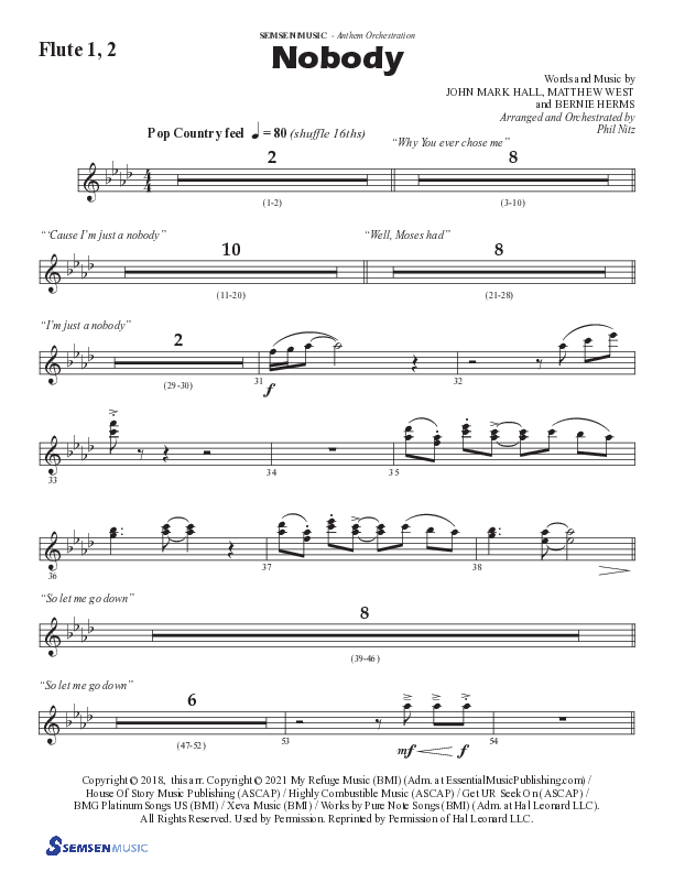 Nobody (Choral Anthem SATB) Flute 1/2 (Semsen Music / Arr. Phil Nitz)