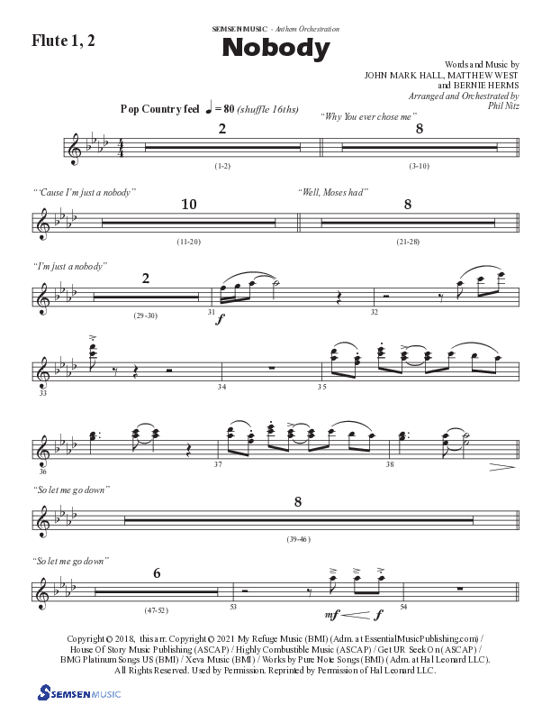 Nobody (Choral Anthem SATB) Flute 1/2 (Semsen Music / Arr. Phil Nitz)