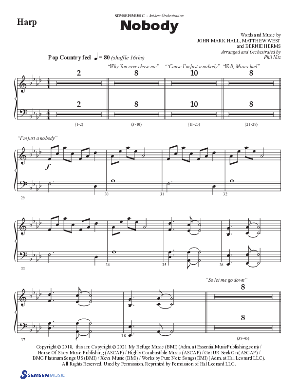 Nobody (Choral Anthem SATB) Harp (Semsen Music / Arr. Phil Nitz)