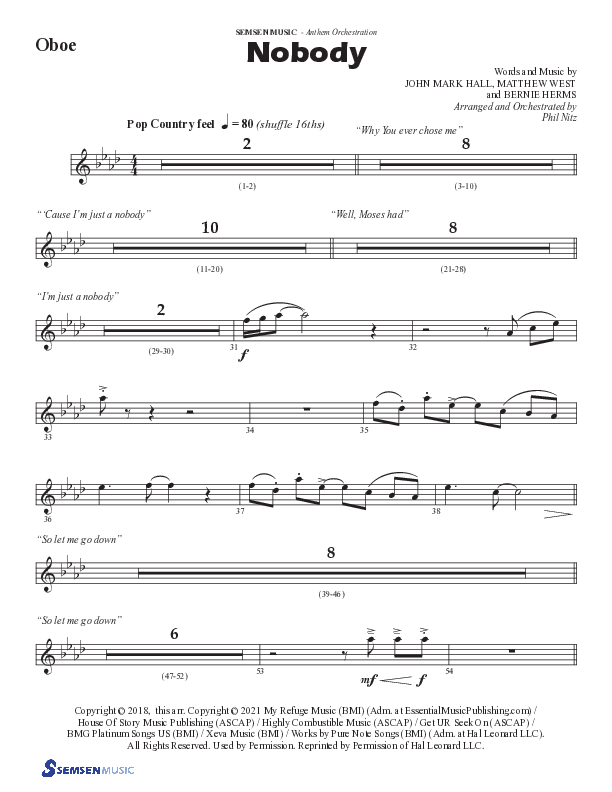 Nobody (Choral Anthem SATB) Oboe (Semsen Music / Arr. Phil Nitz)