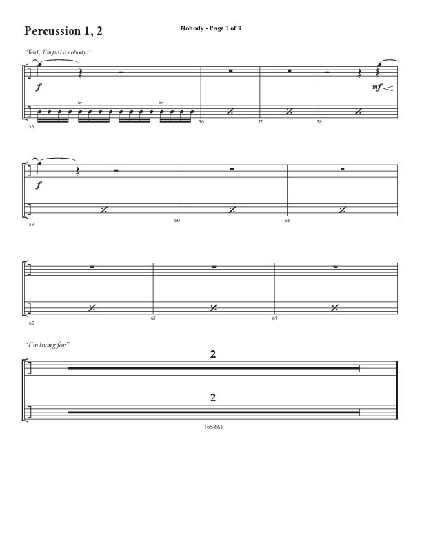 Nobody (Choral Anthem SATB) Percussion 1/2 (Semsen Music / Arr. Phil Nitz)