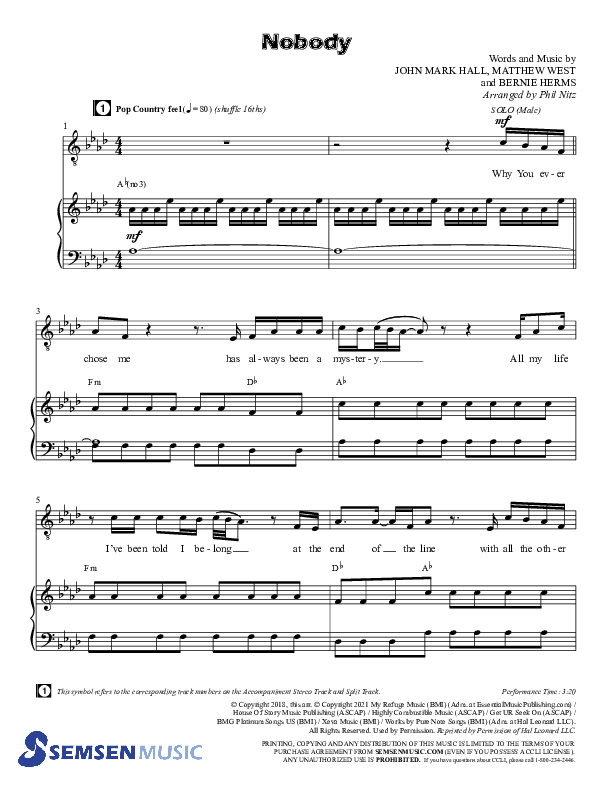 Nobody (Choral Anthem SATB) Anthem (SATB/Piano) (Semsen Music / Arr. Phil Nitz)