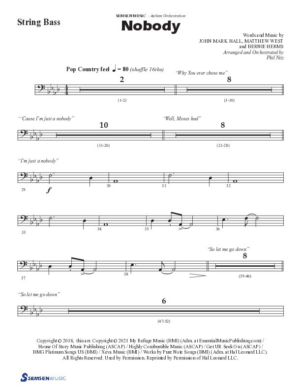 Nobody (Choral Anthem SATB) String Bass (Semsen Music / Arr. Phil Nitz)