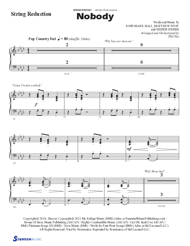 Nobody (Choral Anthem SATB) String Reduction (Semsen Music / Arr. Phil Nitz)