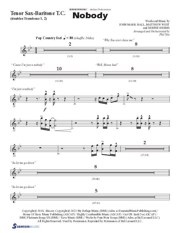 Nobody (Choral Anthem SATB) Tenor Sax/Baritone T.C. (Semsen Music / Arr. Phil Nitz)