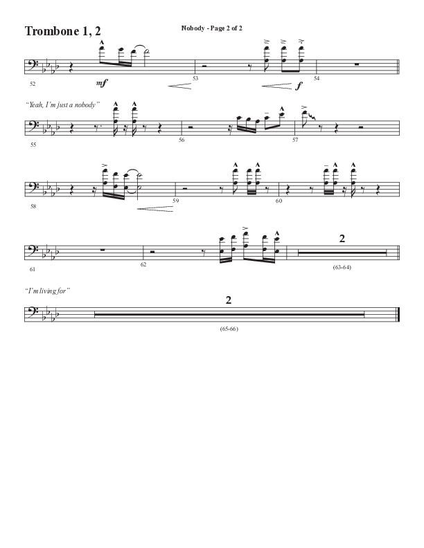 Nobody (Choral Anthem SATB) Trombone 1/2 (Semsen Music / Arr. Phil Nitz)