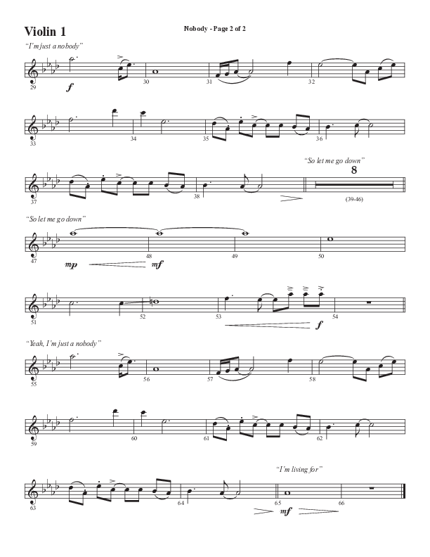 Nobody (Choral Anthem SATB) Violin 1 (Semsen Music / Arr. Phil Nitz)