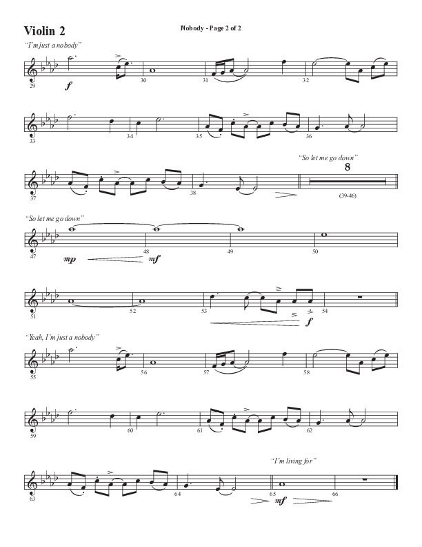 Nobody (Choral Anthem SATB) Violin 2 (Semsen Music / Arr. Phil Nitz)