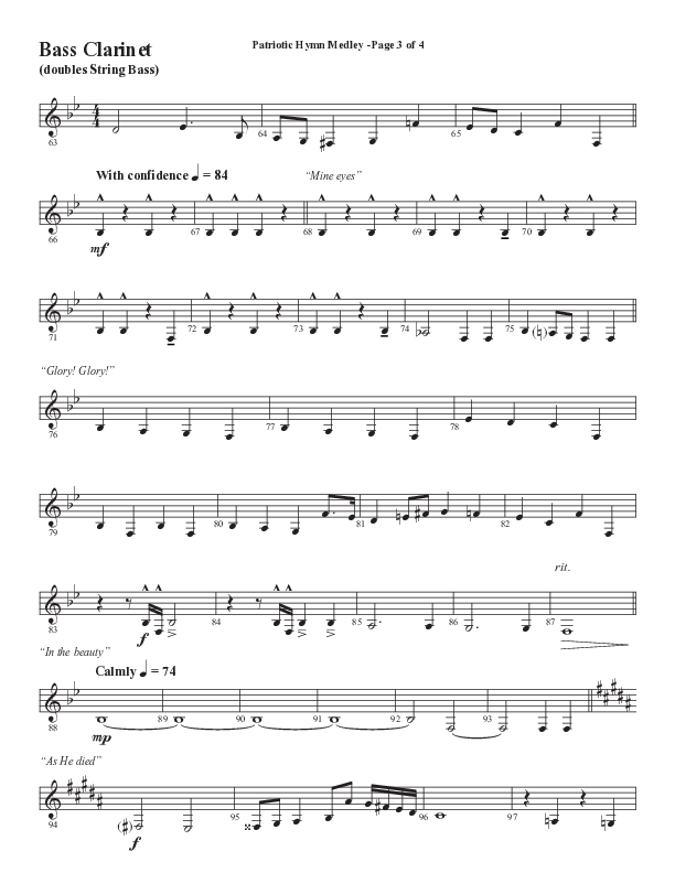 Patriotic Hymn Medley (Choral Anthem SATB) Bass Clarinet (Semsen Music / Arr. John Bolin)