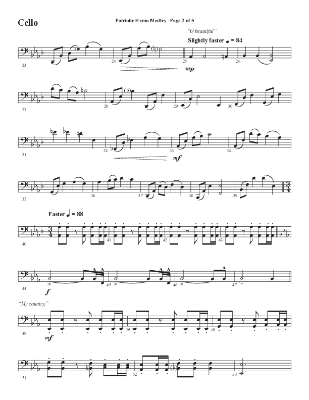 Patriotic Hymn Medley (Choral Anthem SATB) Cello (Semsen Music / Arr. John Bolin)