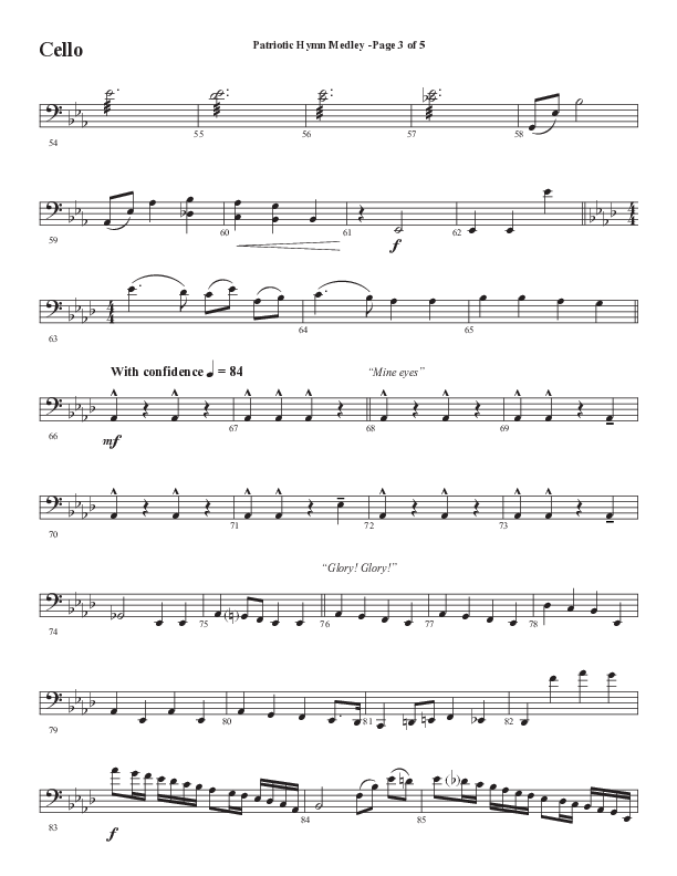 Patriotic Hymn Medley (Choral Anthem SATB) Cello (Semsen Music / Arr. John Bolin)