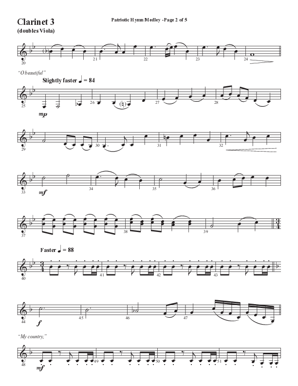 Patriotic Hymn Medley (Choral Anthem SATB) Clarinet 3 (Semsen Music / Arr. John Bolin)
