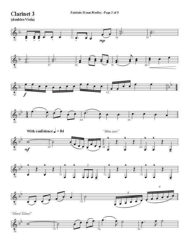 Patriotic Hymn Medley (Choral Anthem SATB) Clarinet 3 (Semsen Music / Arr. John Bolin)