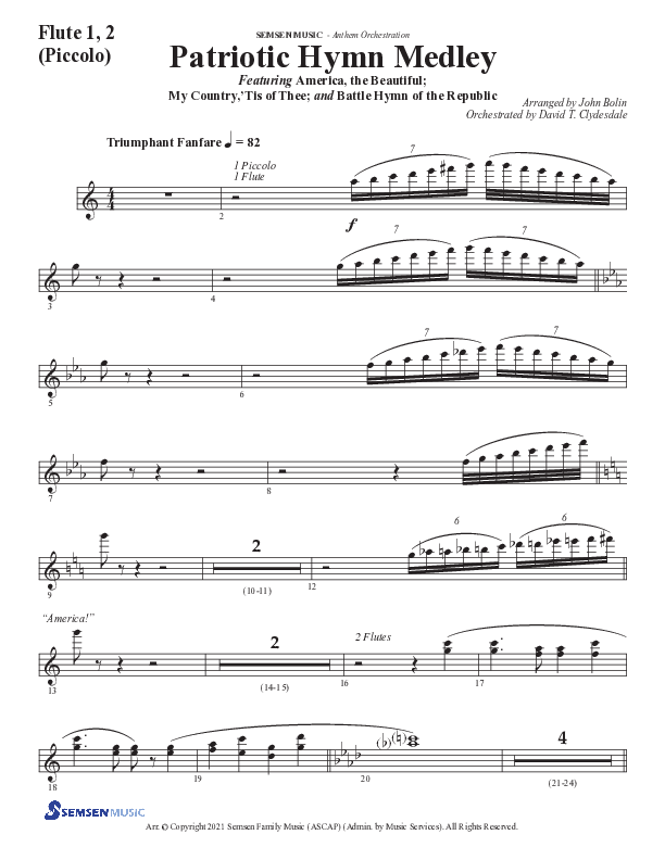 Patriotic Hymn Medley (Choral Anthem SATB) Flute 1/2 (Semsen Music / Arr. John Bolin)