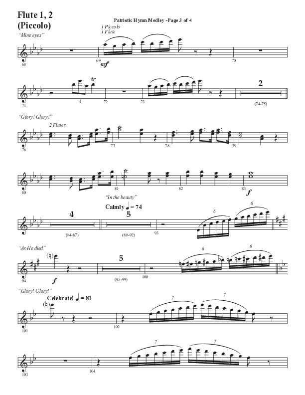 Patriotic Hymn Medley (Choral Anthem SATB) Flute 1/2 (Semsen Music / Arr. John Bolin)