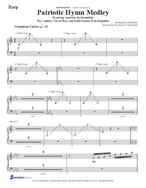 Patriotic Hymn Medley (Choral Anthem SATB) Harp (Semsen Music / Arr. John Bolin)