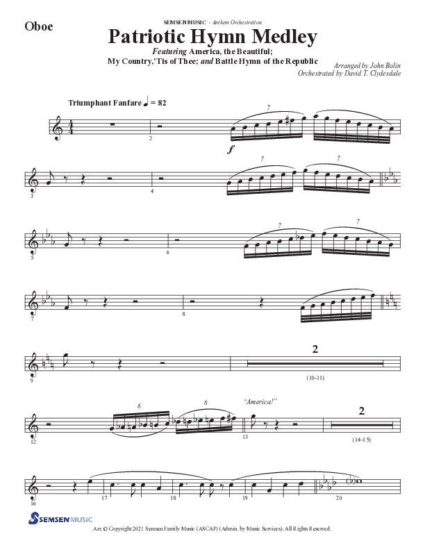 Patriotic Hymn Medley (Choral Anthem SATB) Oboe (Semsen Music / Arr. John Bolin)