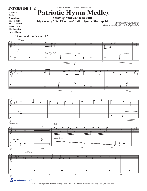 Patriotic Hymn Medley (Choral Anthem SATB) Percussion (Semsen Music / Arr. John Bolin)