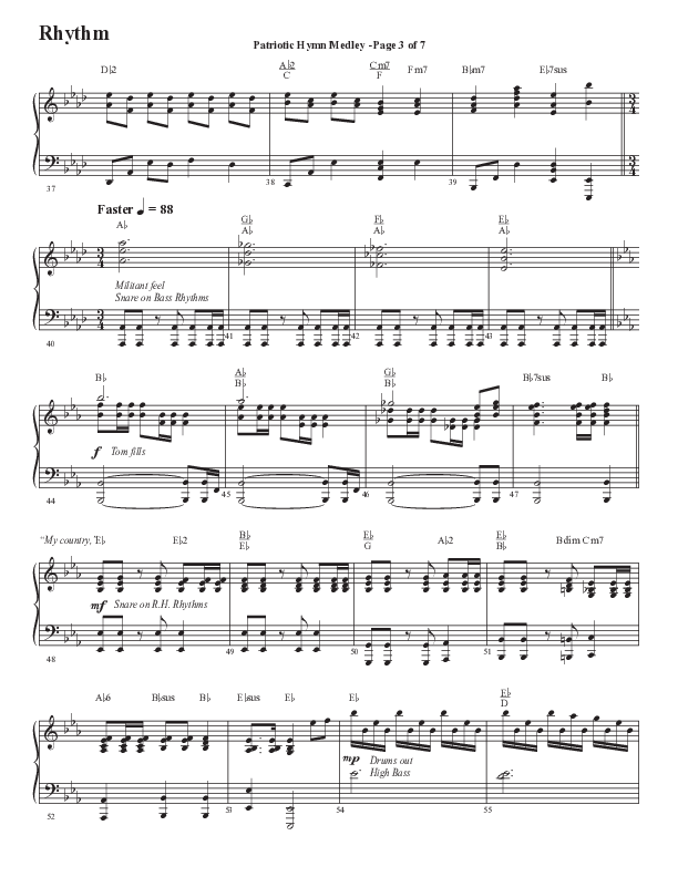 Patriotic Hymn Medley (Choral Anthem SATB) Rhythm Chart (Semsen Music / Arr. John Bolin)