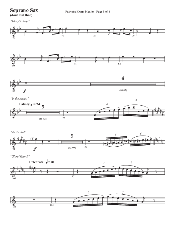 Patriotic Hymn Medley (Choral Anthem SATB) Soprano Sax (Semsen Music / Arr. John Bolin)