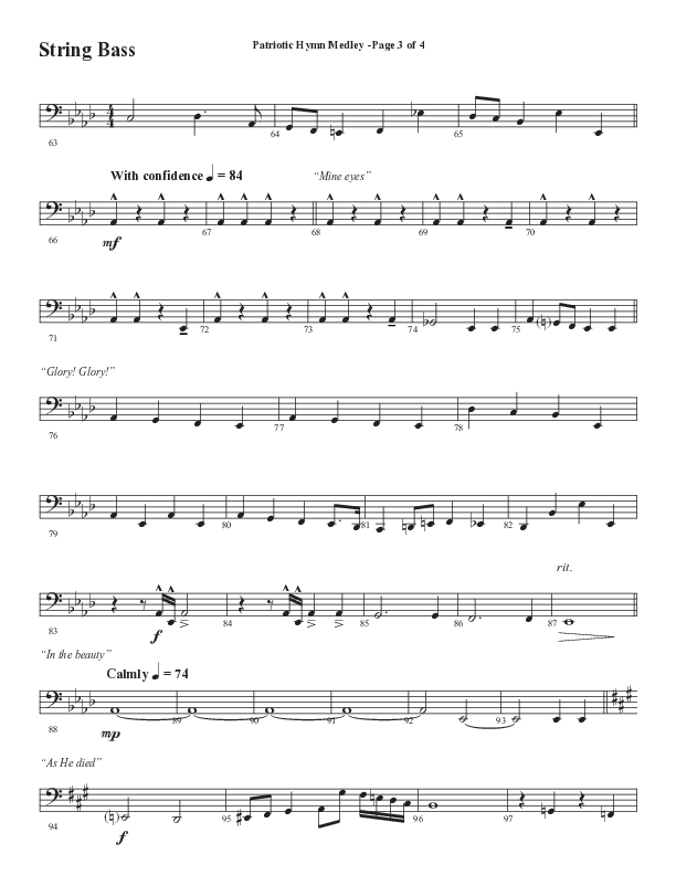 Patriotic Hymn Medley (Choral Anthem SATB) String Bass (Semsen Music / Arr. John Bolin)